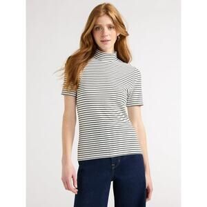 Free Assembly Women's Ribbed Mock Neck Top Short Sleeves, Size X Small